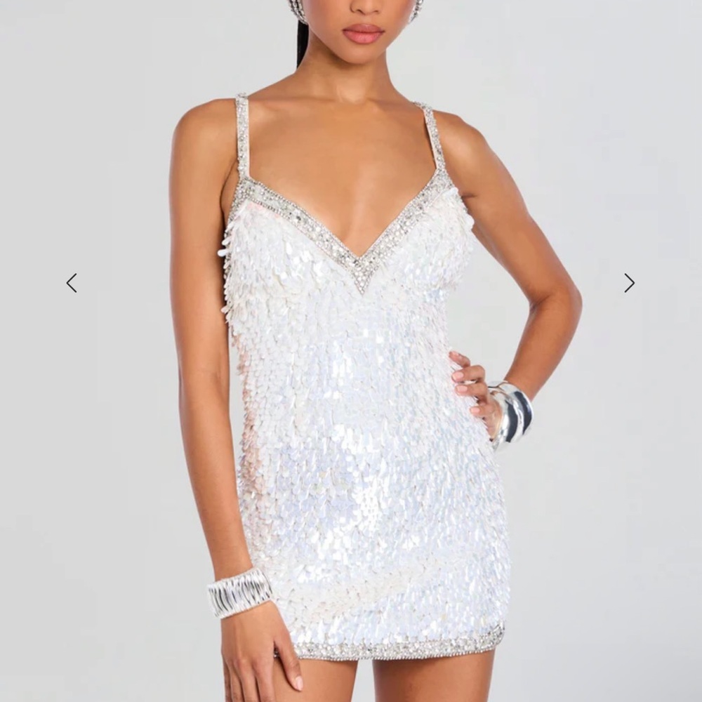 Retrofete REVOLVE Ivana Sparkling Mini Dress in White and Silver - Picture 2 of 12
